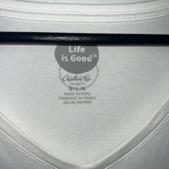 Life Is Good Crusher Tee Shirt Women Large Christmas Bears Van Long Sleeve White - Picture 3 of 5